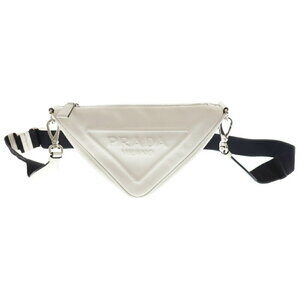 PRADA Triangle Leather Shoulder Bag White Plate Logo